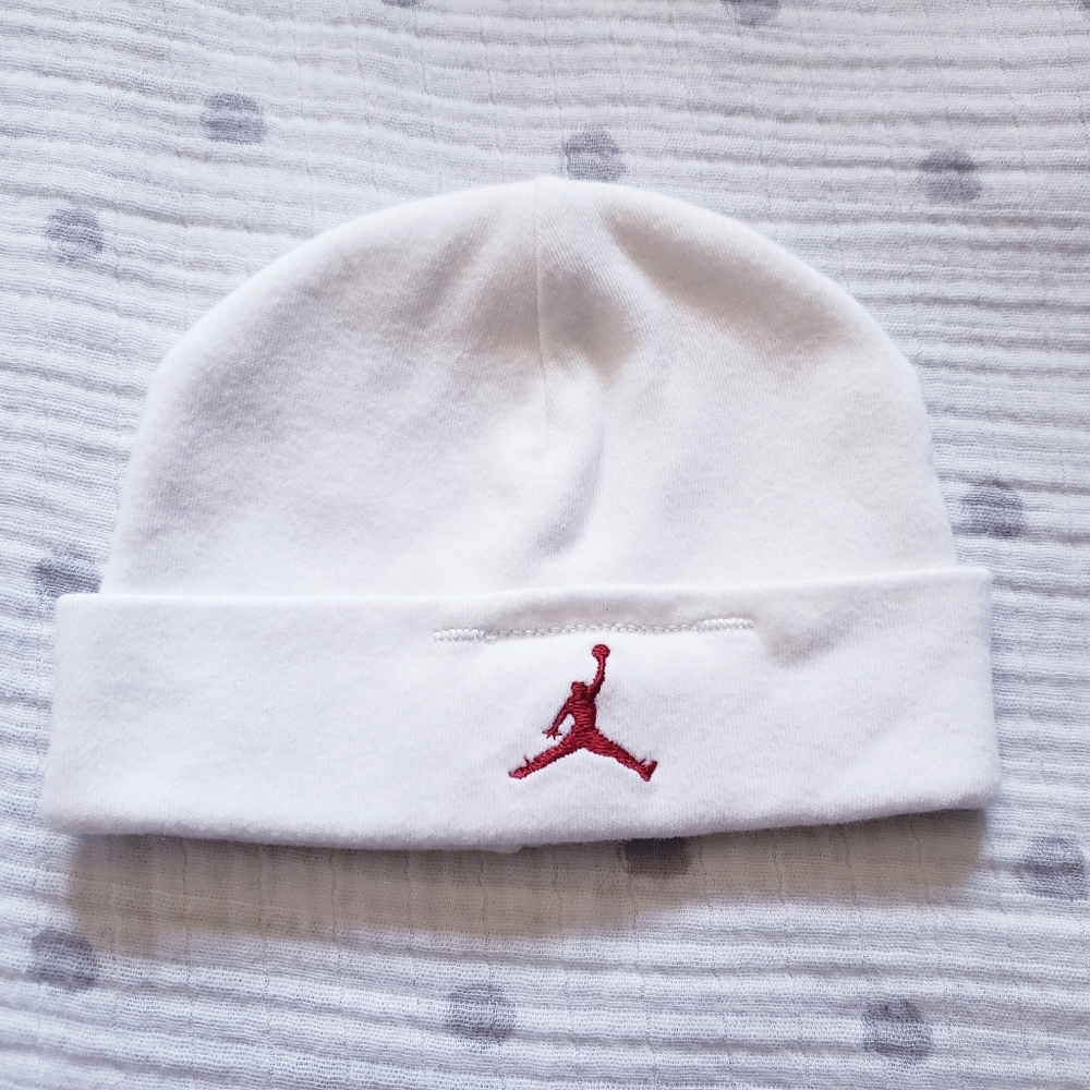White and Red Jordan/ Nike Baby Beanie. EUC.